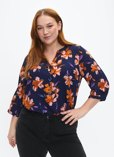 Zizzi Anni Blouse in Peacock Flower