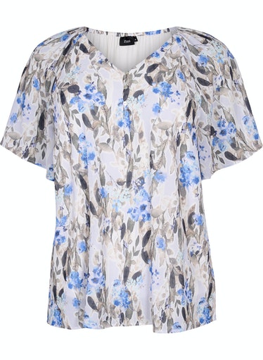 Zizzi Floral Blouse in Blue - Wardrobe Plus