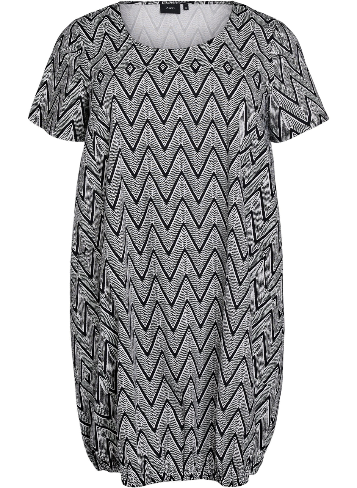 Zizzi Cotton Bubble Dress in Black Zig Zag