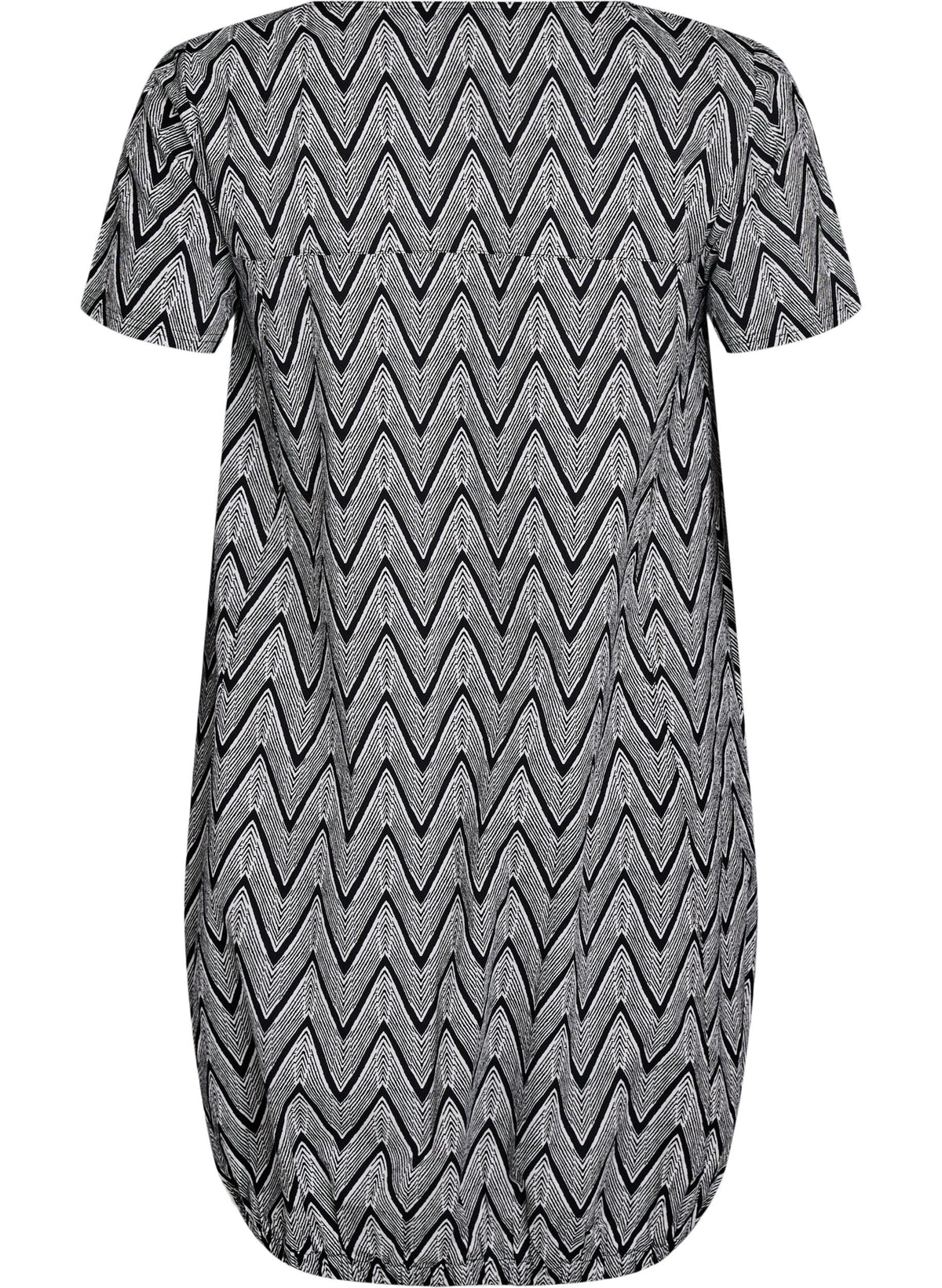 Zizzi Cotton Bubble Dress in Black Zig Zag