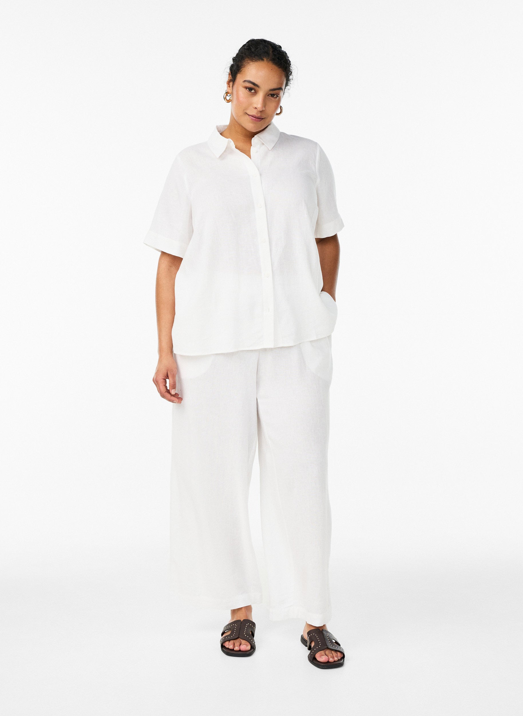 Zizzi Line Trousers in White