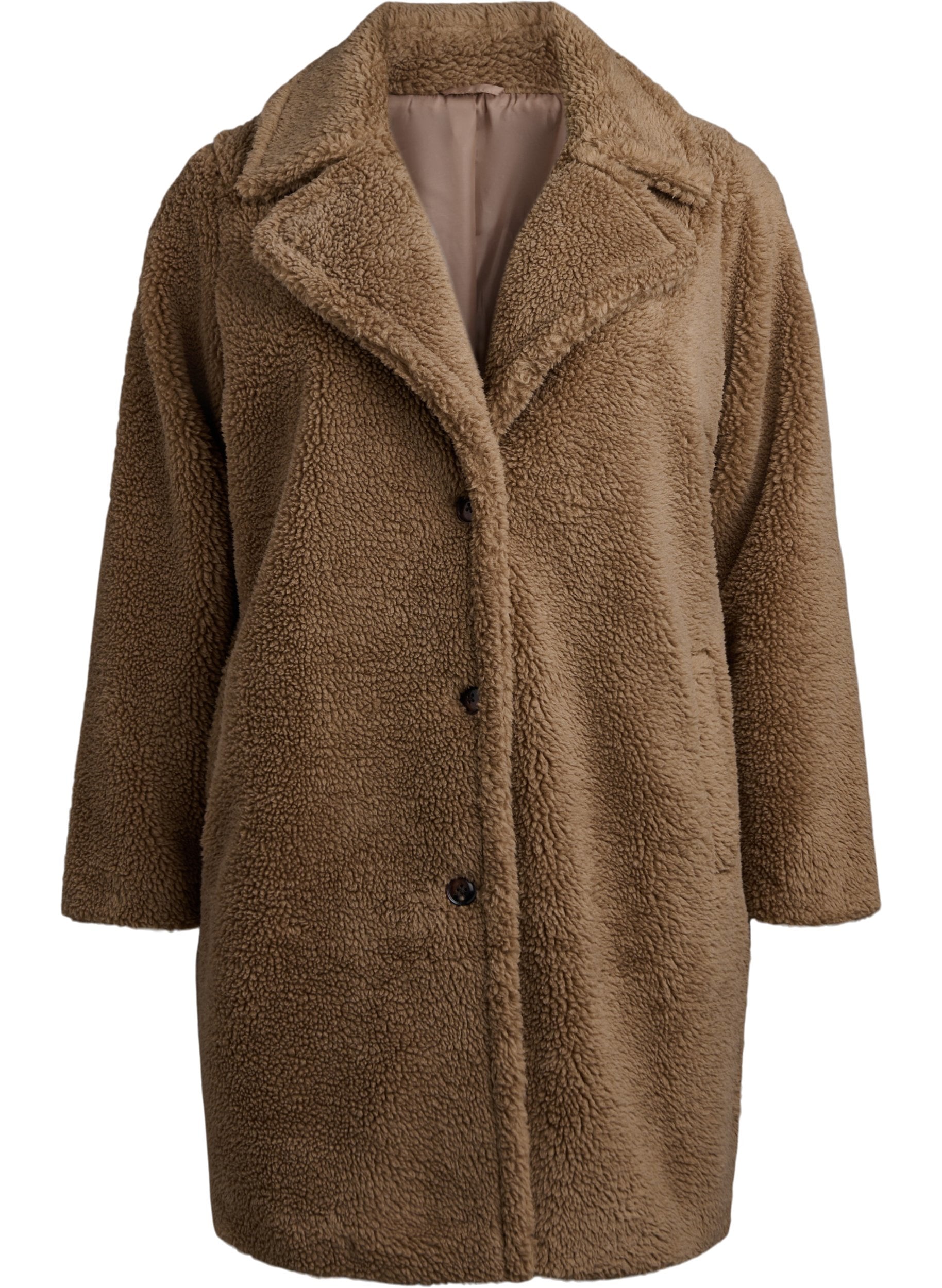 Zizzi Rosa Teddy Coat in Tan
