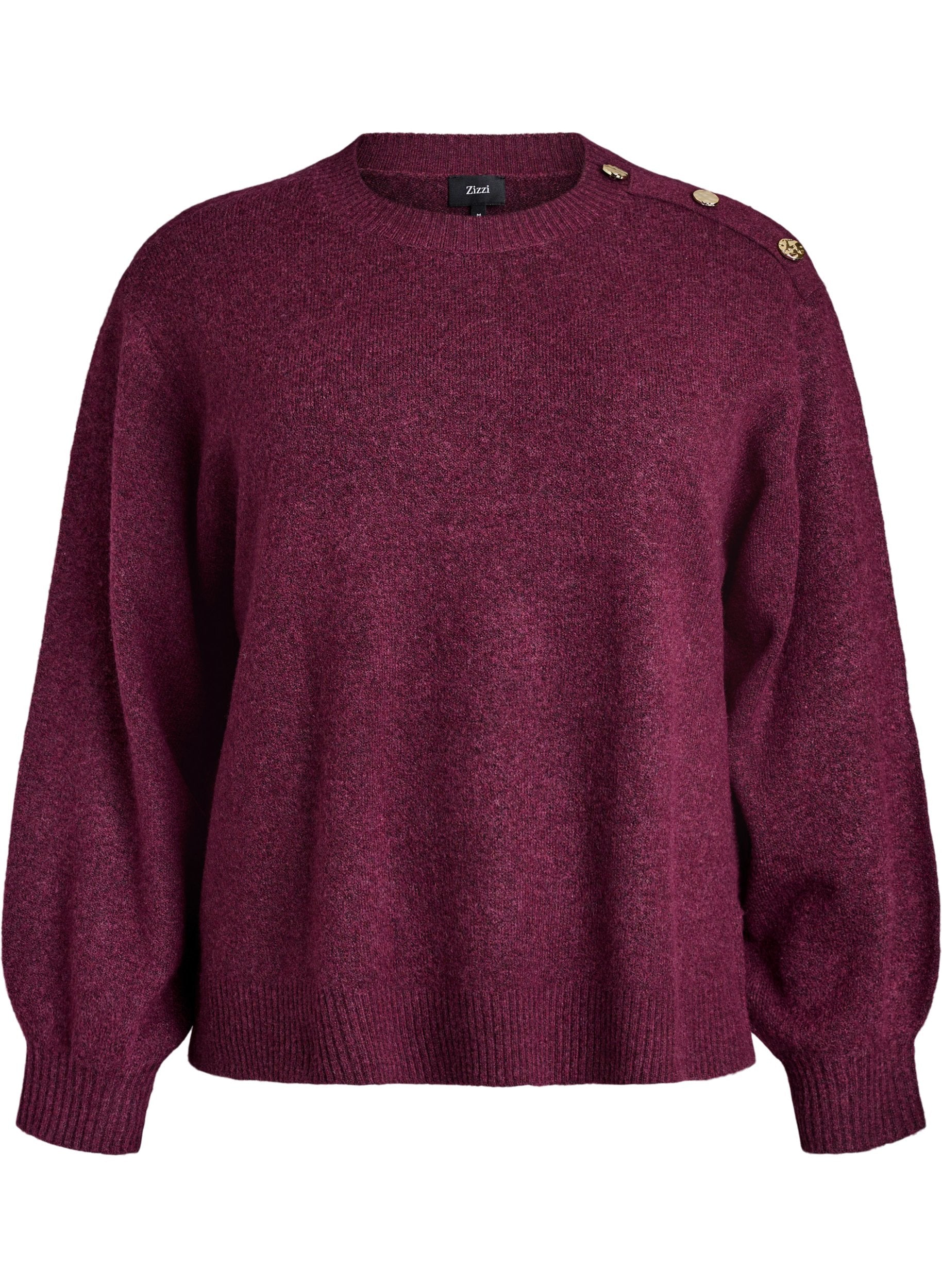 Zizzi Vista Button Shoulder Jumper in Wine