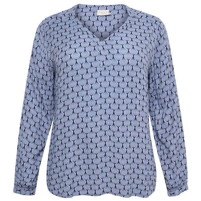 Kaffe Ami V-neck Blouse in Blue - Wardrobe Plus
