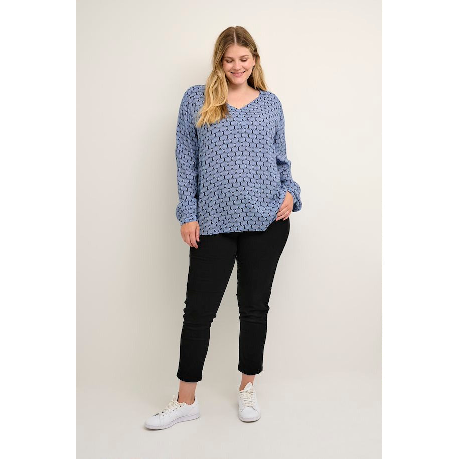 Kaffe Ami V-neck Blouse in Blue - Wardrobe Plus