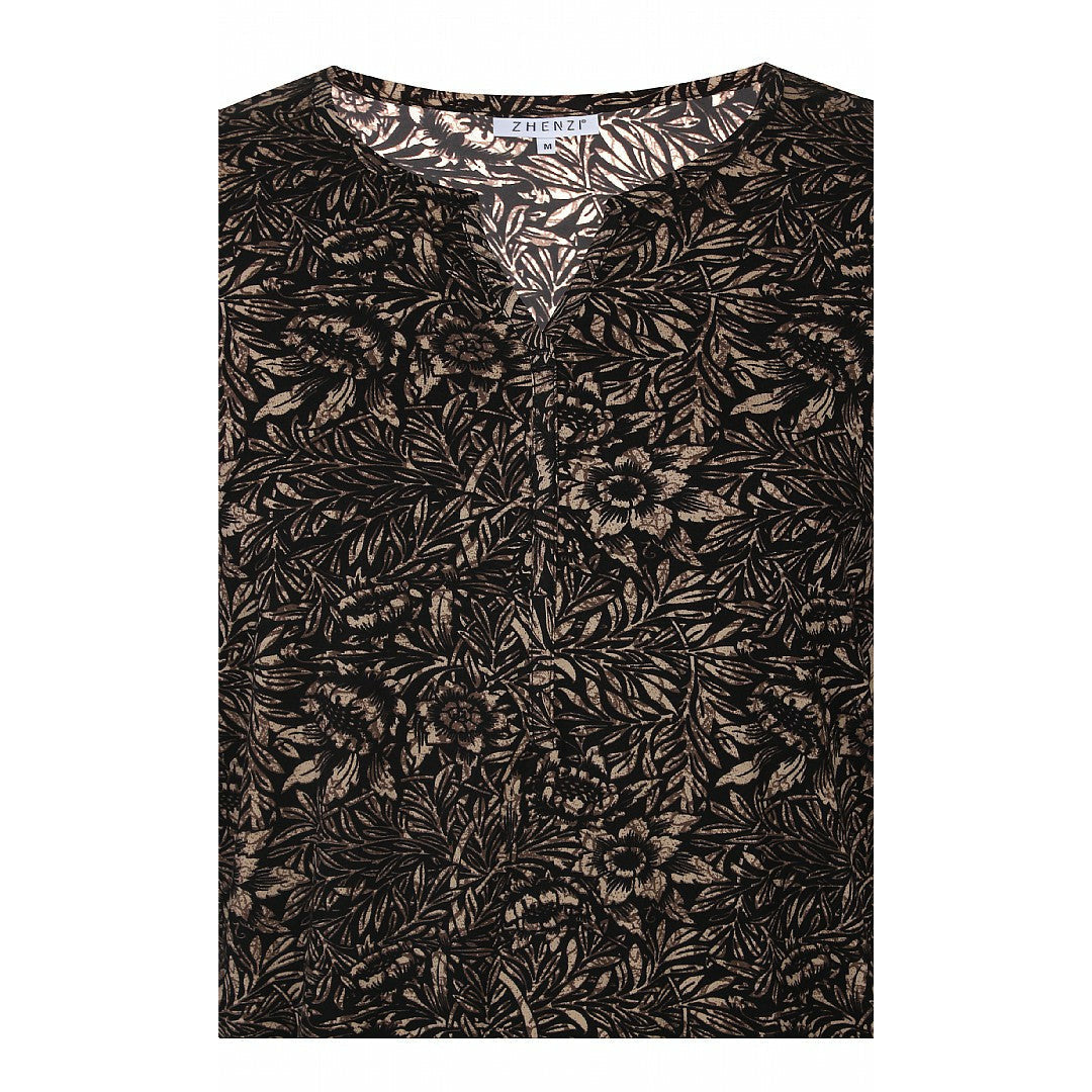 ZHENZI SYLVA TOP IN BROWN FLORAL - Wardrobe Plus