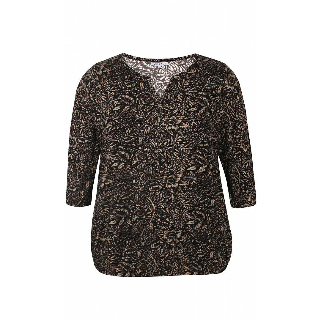 ZHENZI SYLVA TOP IN BROWN FLORAL - Wardrobe Plus