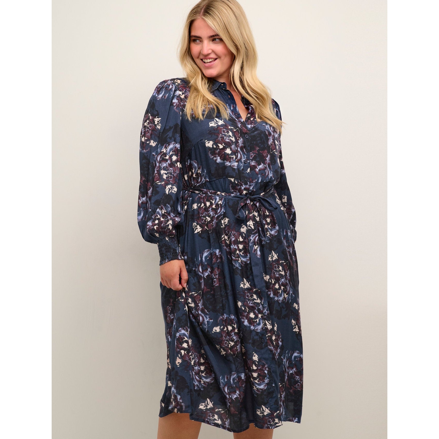 Kaffe Nanni Shirt Dress in Navy - Wardrobe Plus