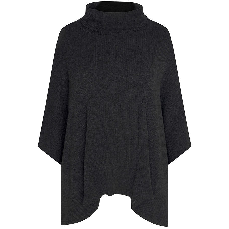 SPG Ribbed Poncho in Black - Wardrobe Plus