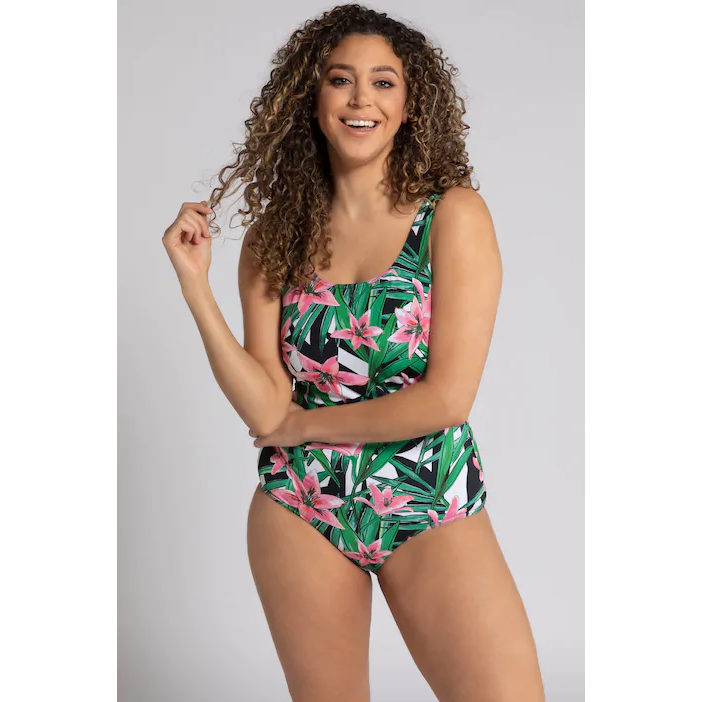 Ulla Popken Lily Print Front Lined Swimsuit - Wardrobe Plus