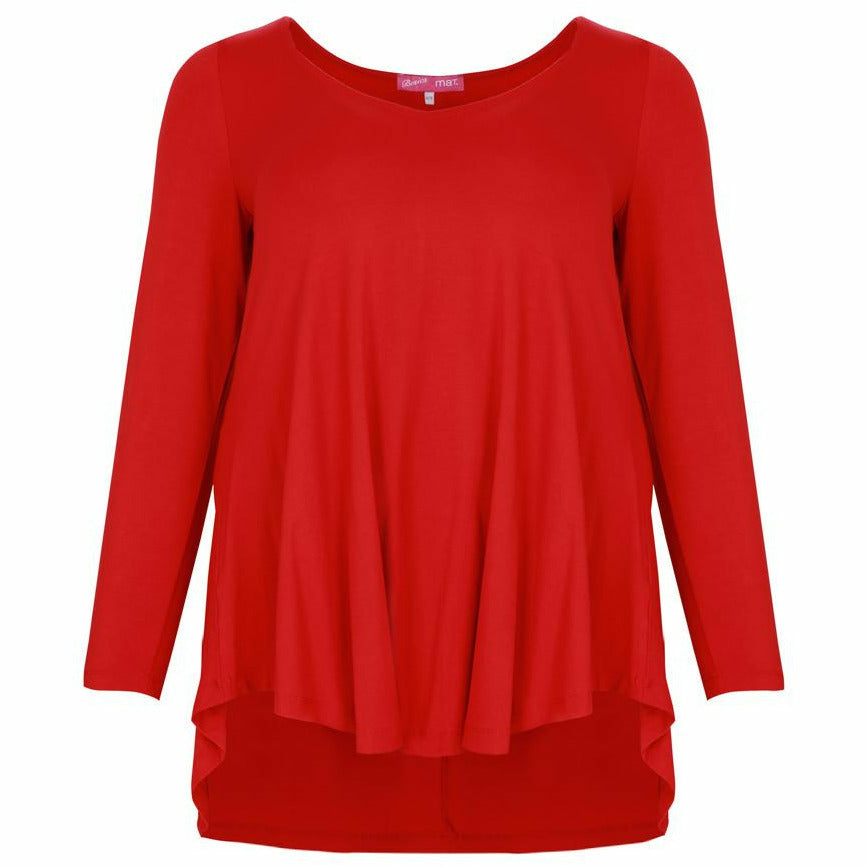Mat Long Sleeve V Neck Top in Red - Wardrobe Plus