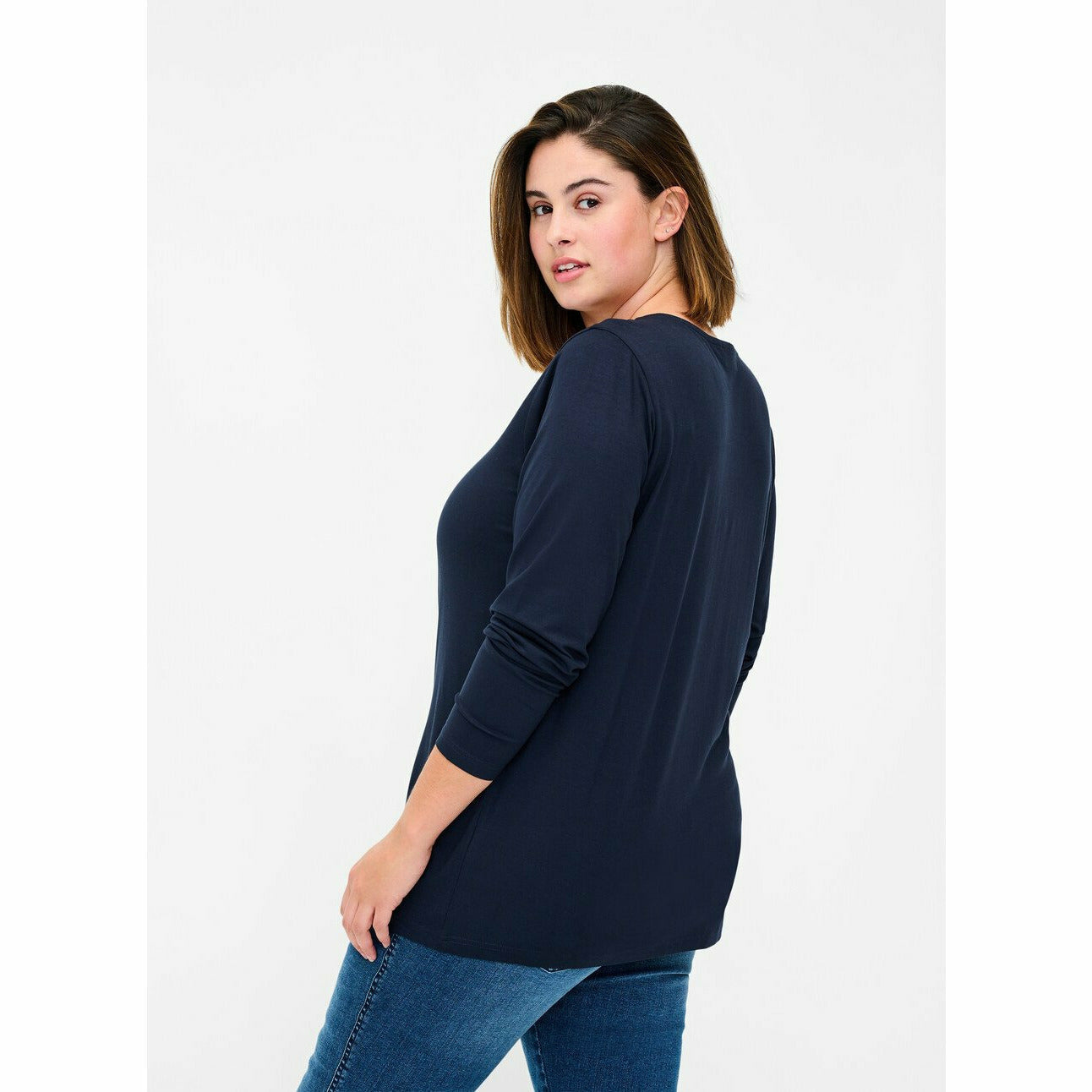 Zizzi Long Sleeve Top in Navy - Wardrobe Plus