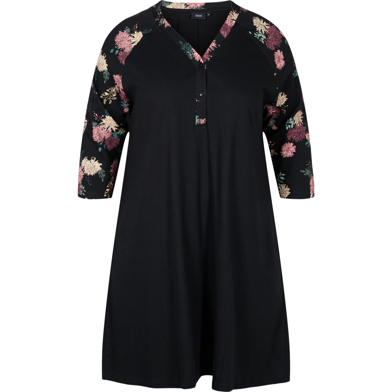 Zizzi Malma Black Flower Night Dress - Wardrobe Plus