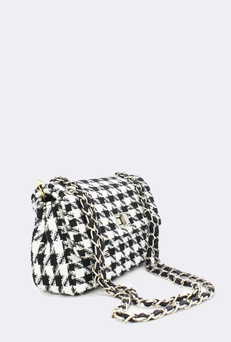 Black and White Houndstooth Handbag - Wardrobe Plus
