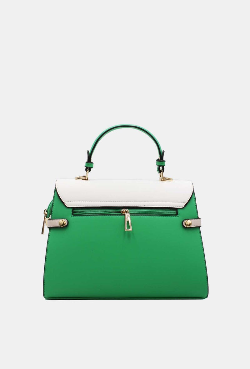 Green and White Colourblock Handbag - Wardrobe Plus