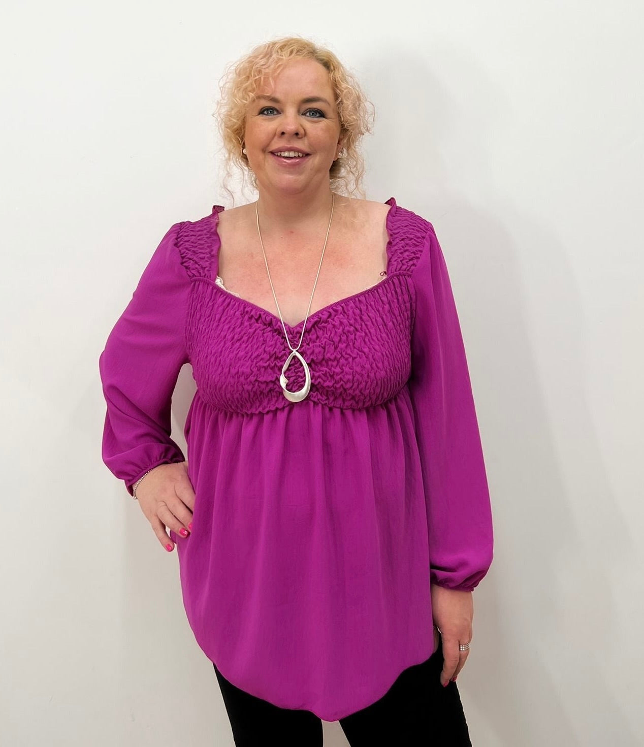 Willow One-Size Blouse in Magenta - Wardrobe Plus