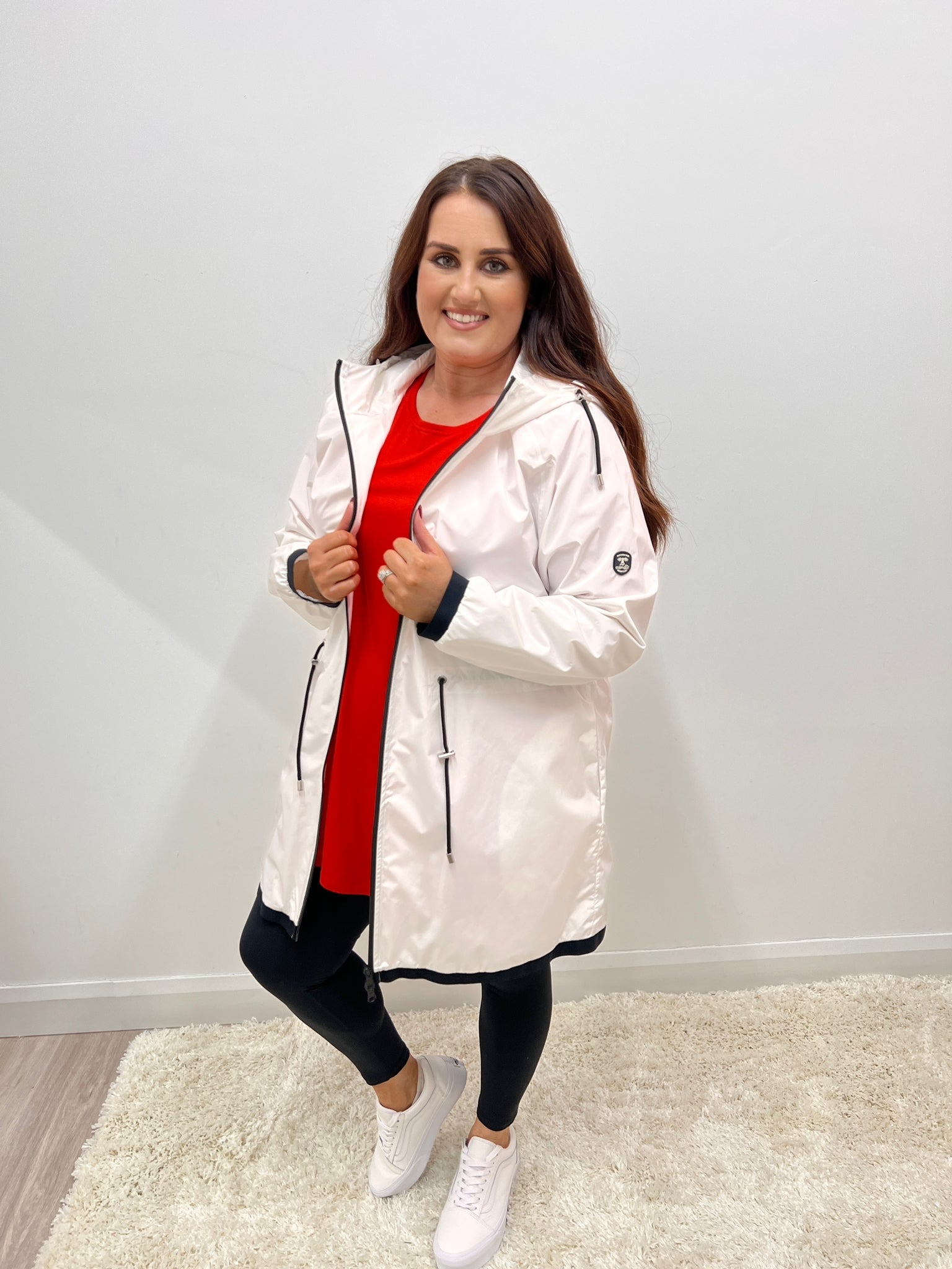 Normann Longline Raincoat in White - Wardrobe Plus