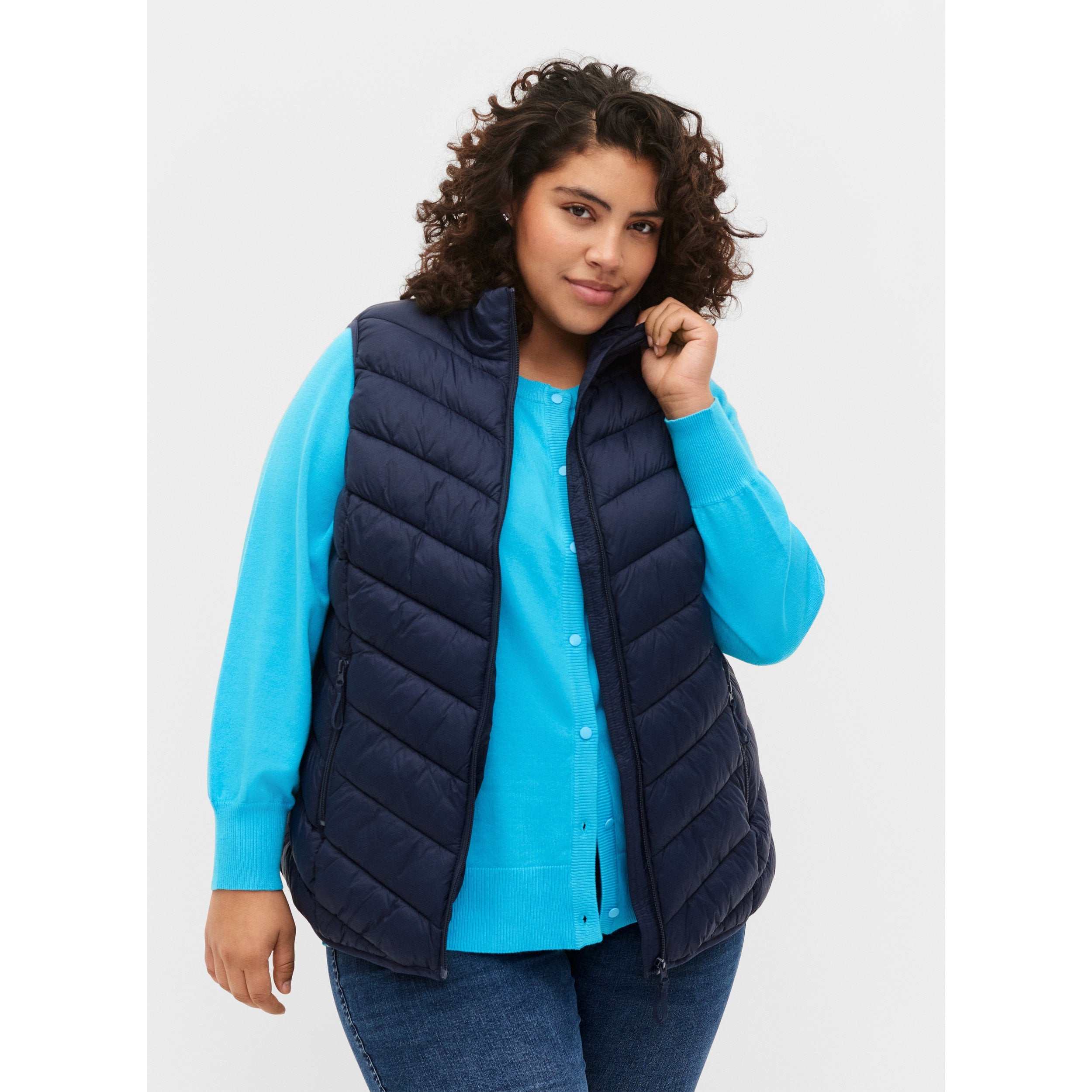 Zizzi Lightweight Quilted Gilet in Navy - Wardrobe Plus