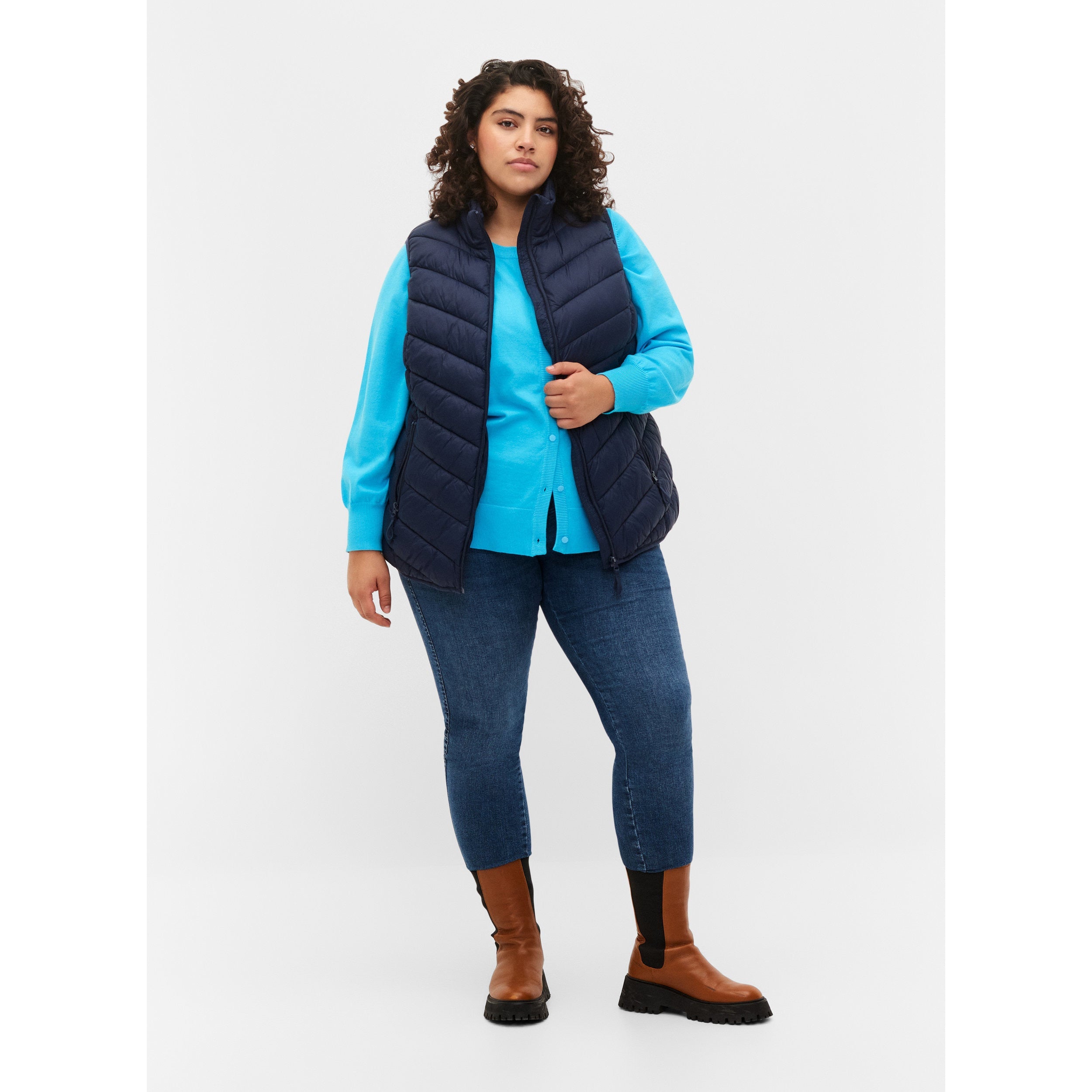 Zizzi Lightweight Quilted Gilet in Navy - Wardrobe Plus