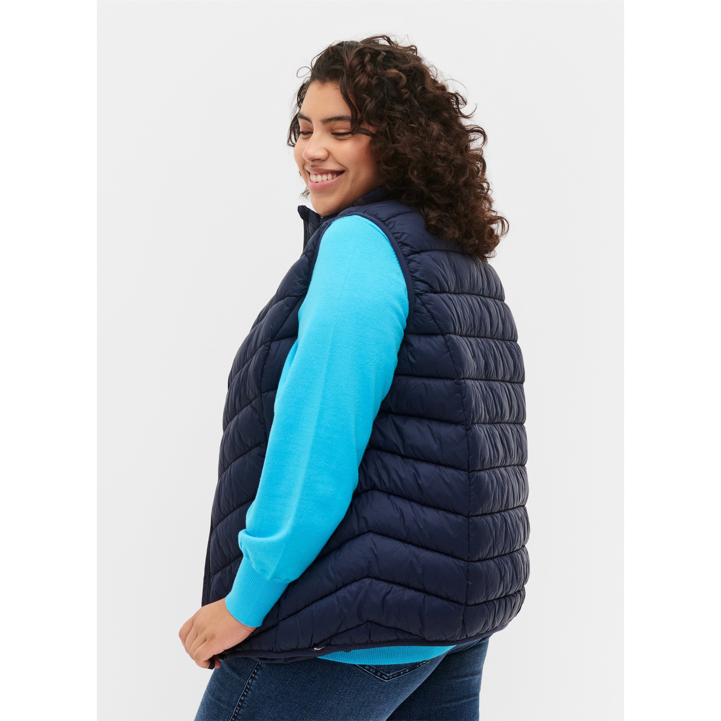 Zizzi Lightweight Quilted Gilet in Navy - Wardrobe Plus