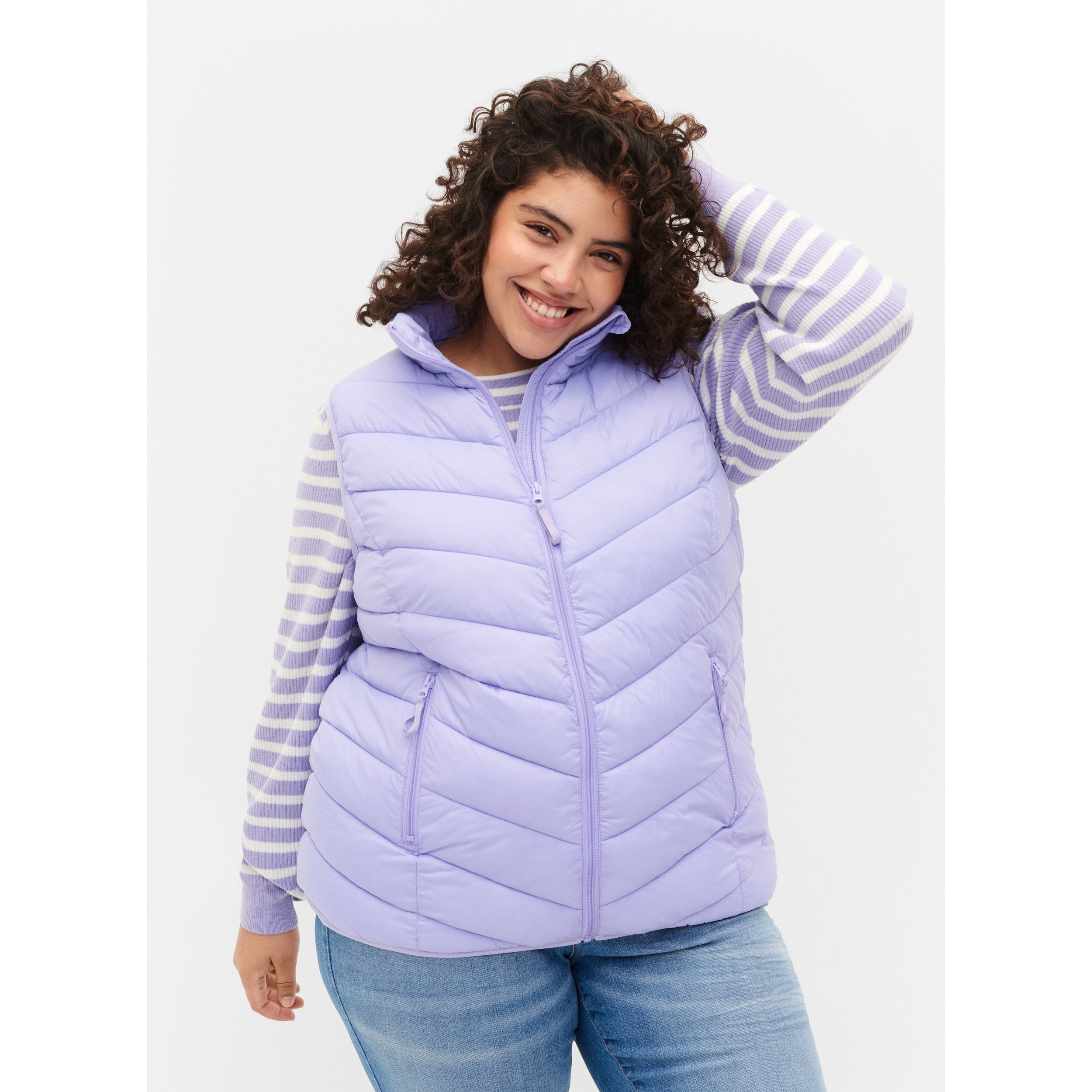 Zizzi Lightweight Quilted Gilet in Lilac - Wardrobe Plus