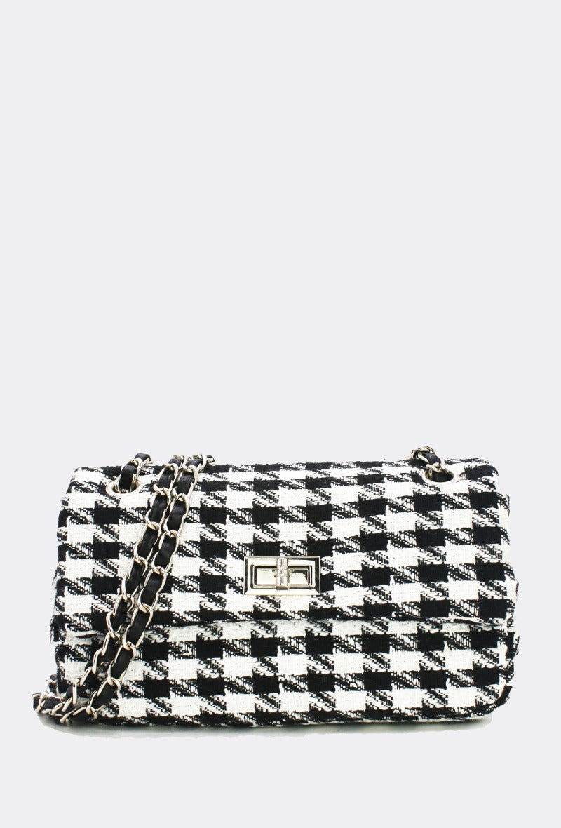 Black and White Houndstooth Handbag - Wardrobe Plus