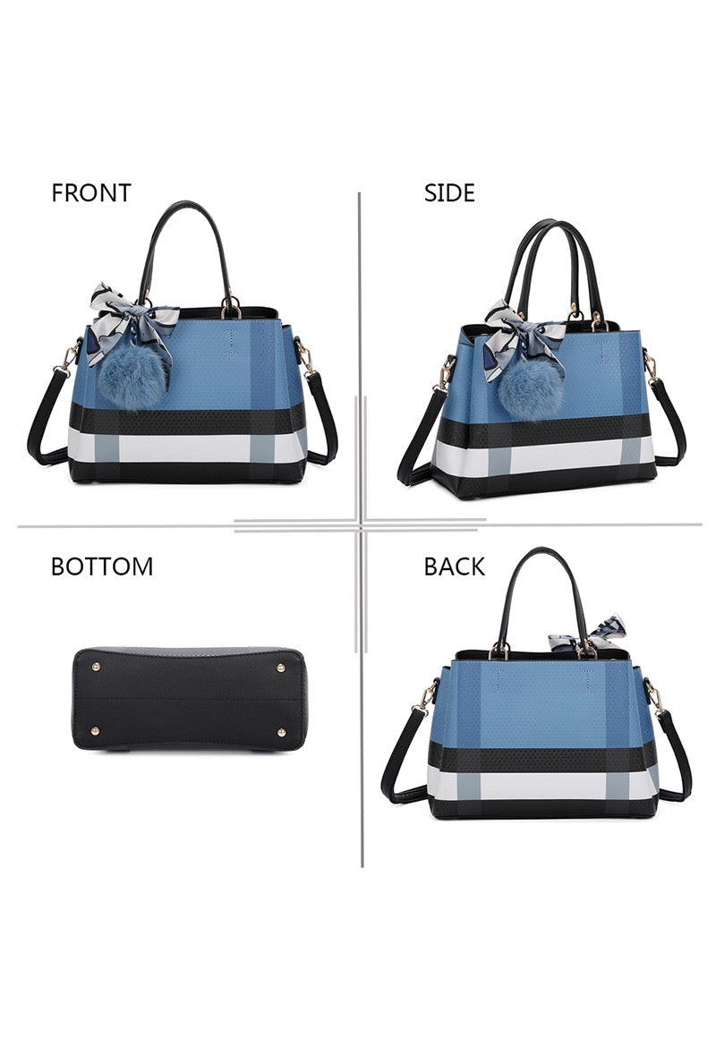 Bella Blue & Black Check Detail Handbag