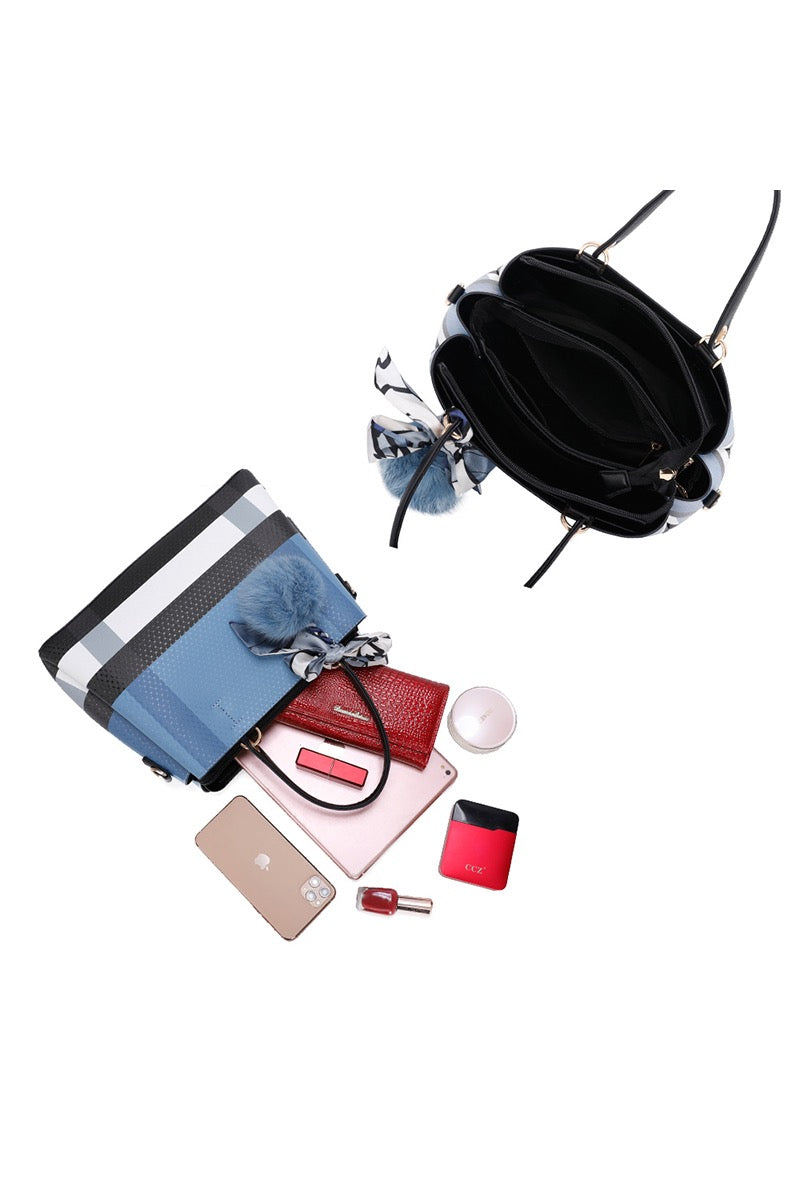 Bella Blue & Black Check Detail Handbag