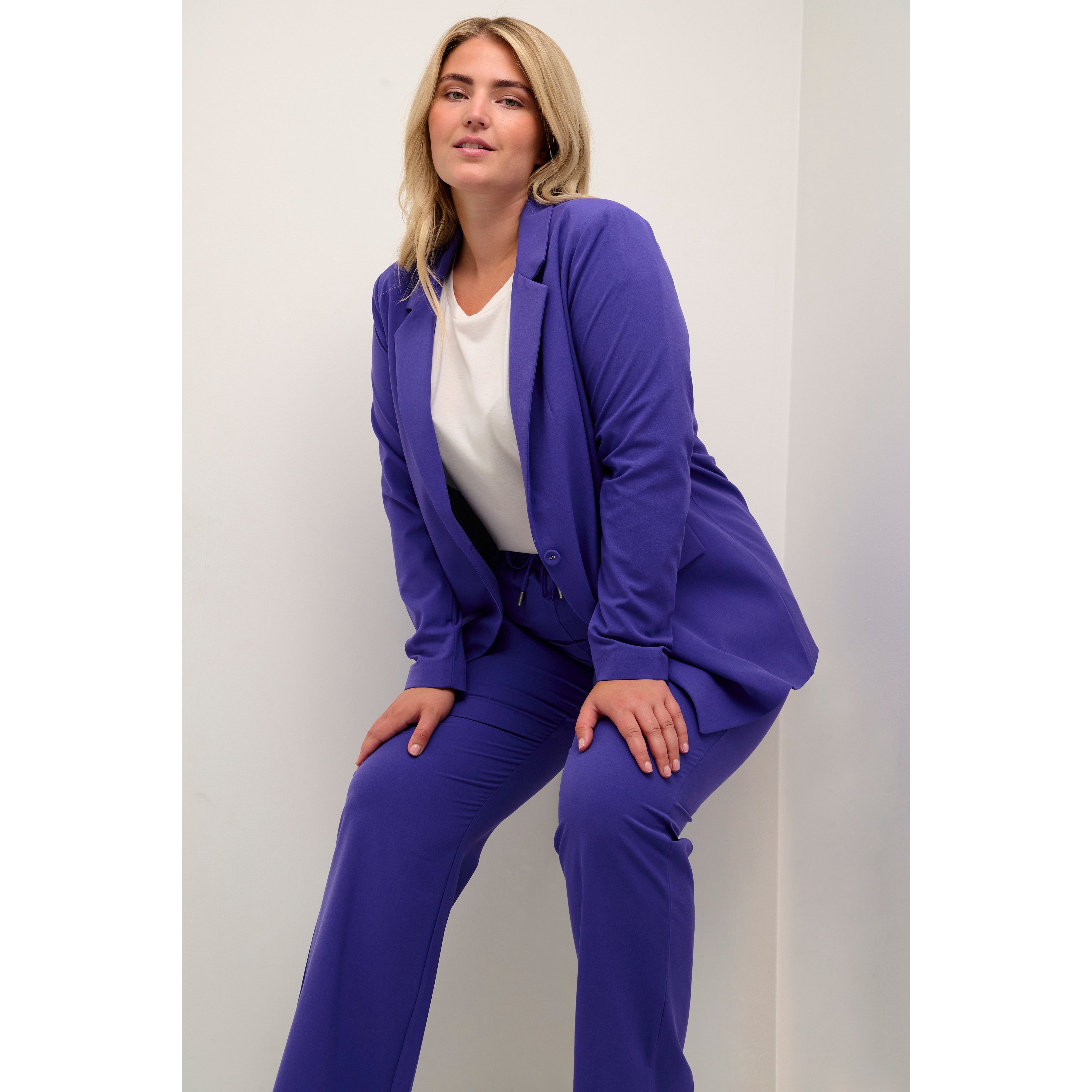 Kaffe Curve Blazer in Purple - Wardrobe Plus