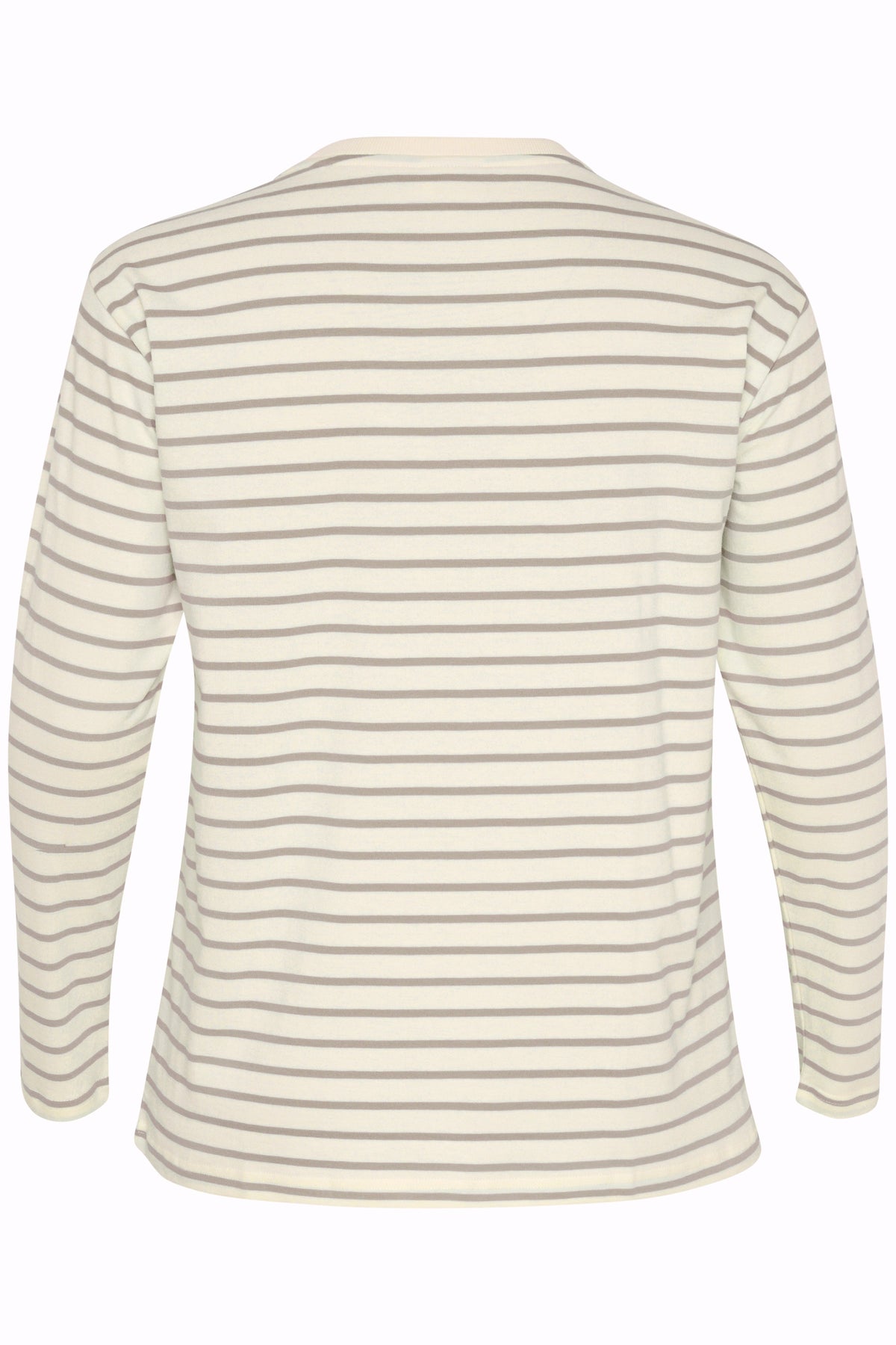 Kaffe Curve Winni Long Sleeve T-shirt in Cream/Grey Stripe