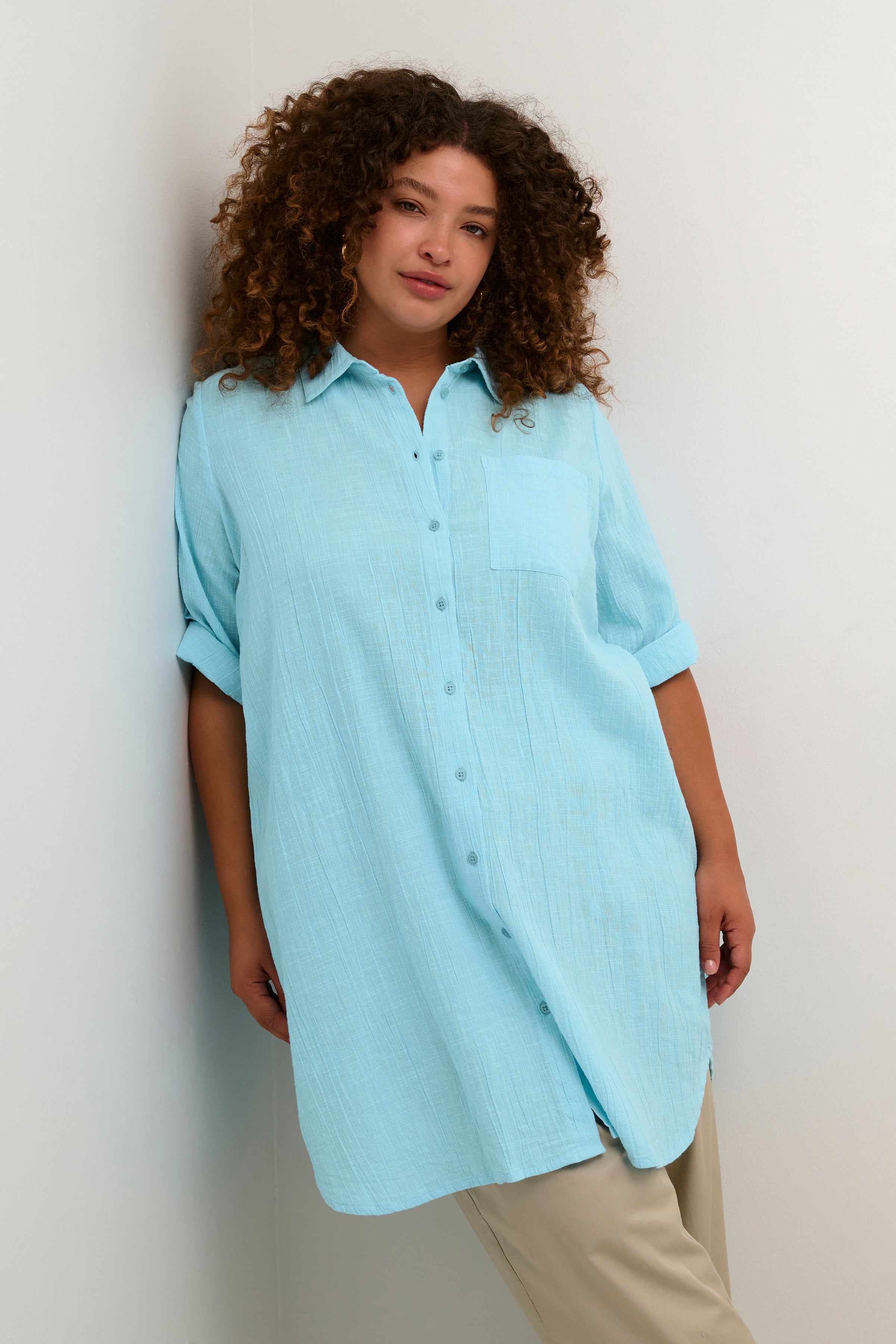 Kaffe Curve Paula Shirt Tunic In Blue