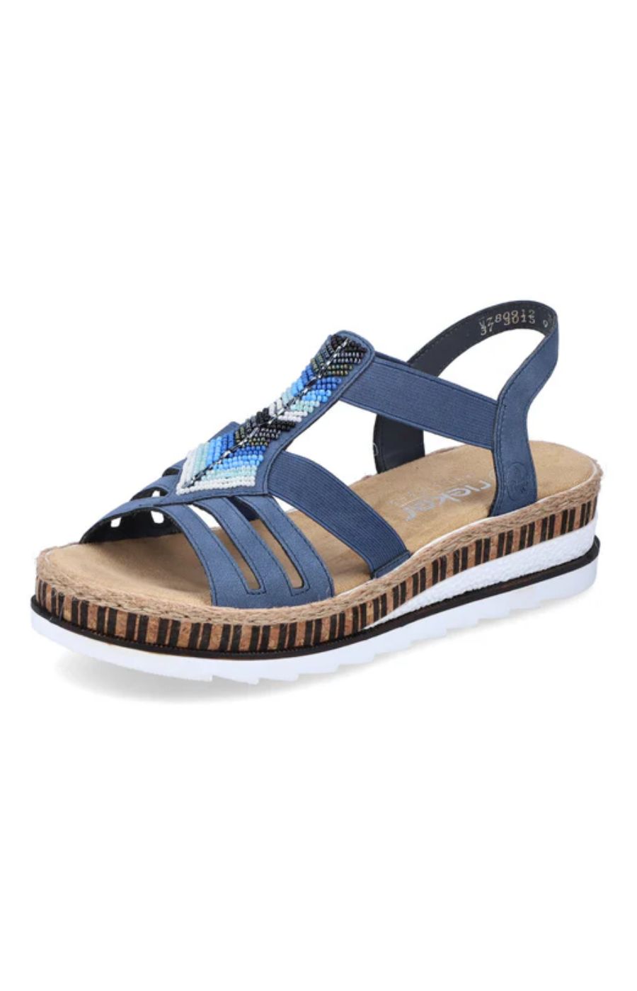 Rieker Beaded Wedge Sandal in Navy