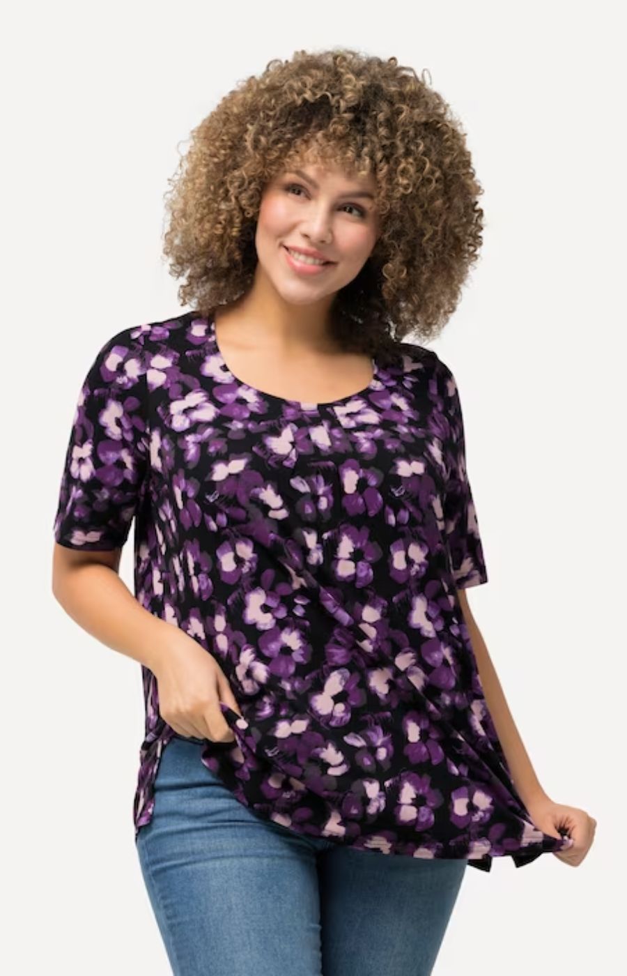 Ulla Popken Flower Print Top Purple