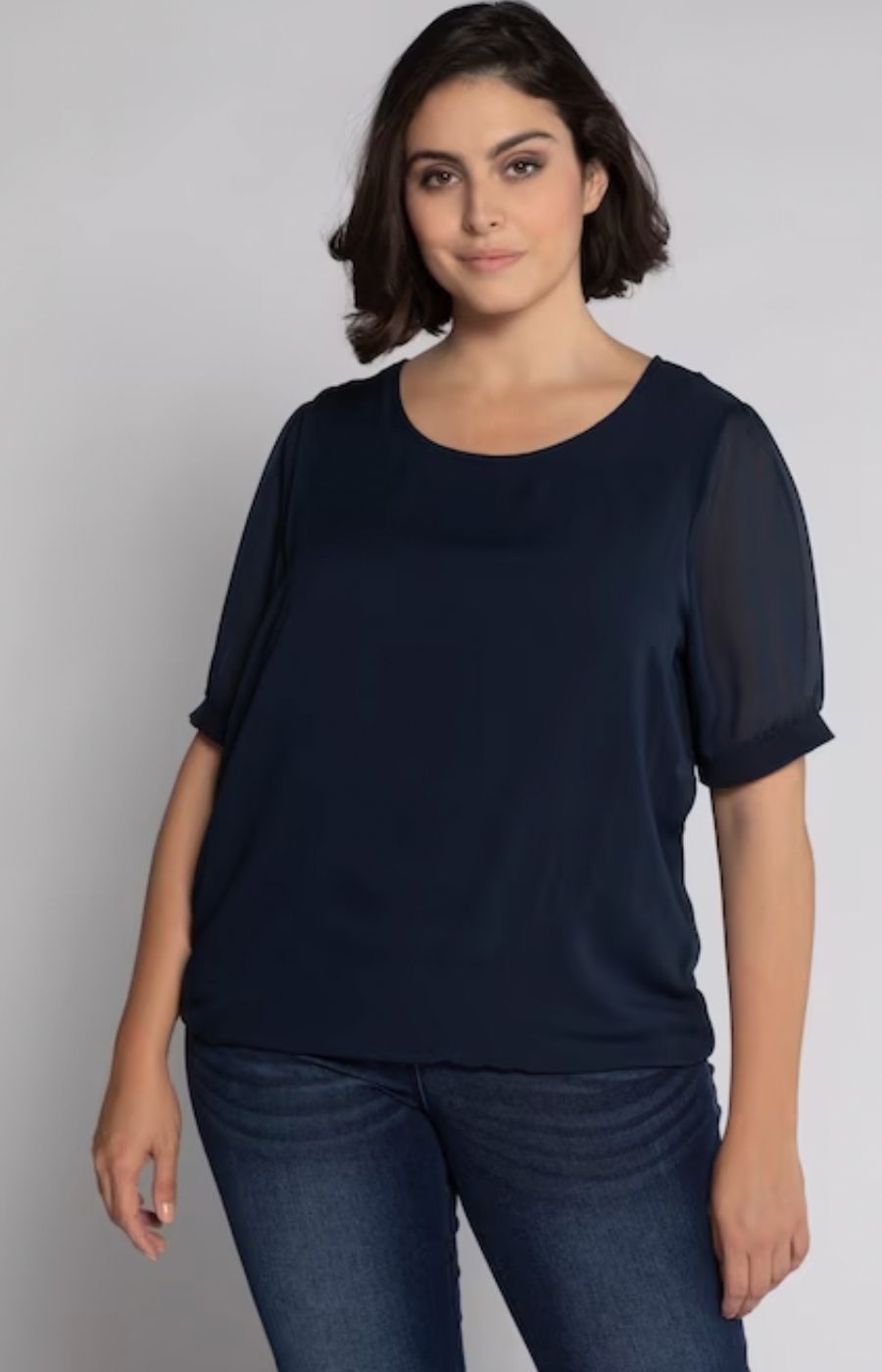 Ulla Popken Chiffon Navy Blouse