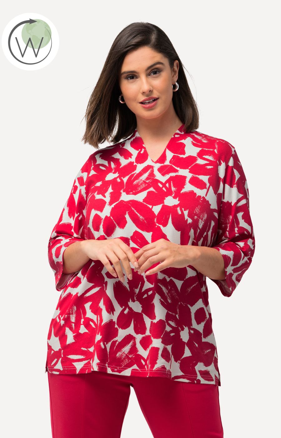 Ulla Popken Red Floral Top