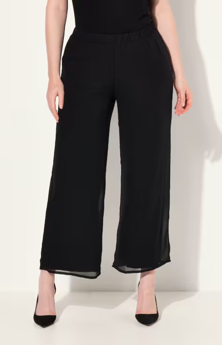 Ulla Popken Chiffon Trousers in Black