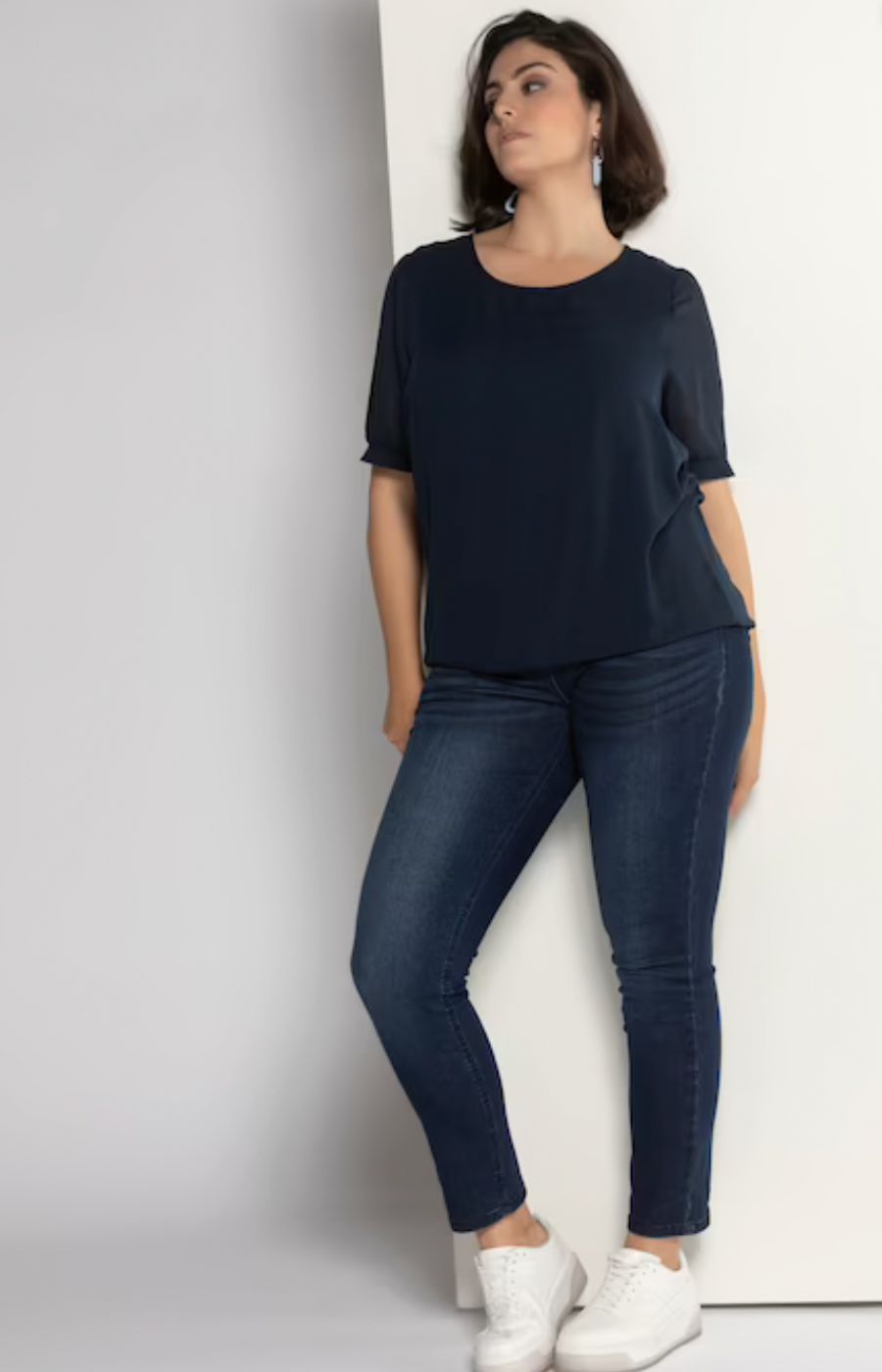 Ulla Popken Chiffon Navy Blouse