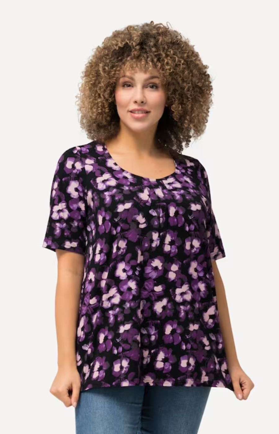 Ulla Popken Flower Print Top Purple