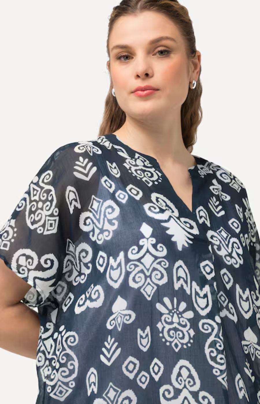 Ulla Popken Sheer Blouse with Graphic Print