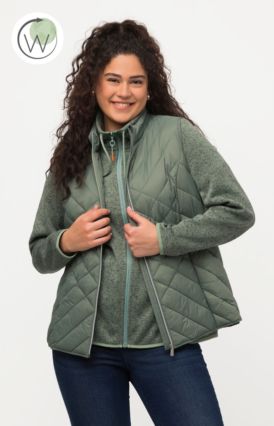 Ulla Popken Quilted Vest in Khaki