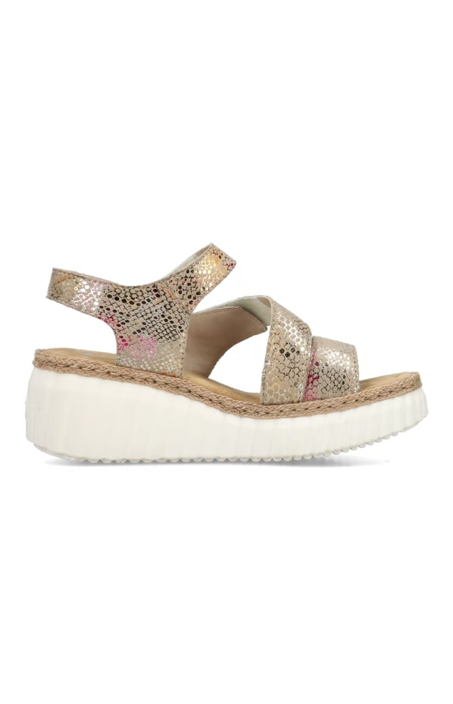 Rieker Wedge Sandals in Beige with Multicoloured