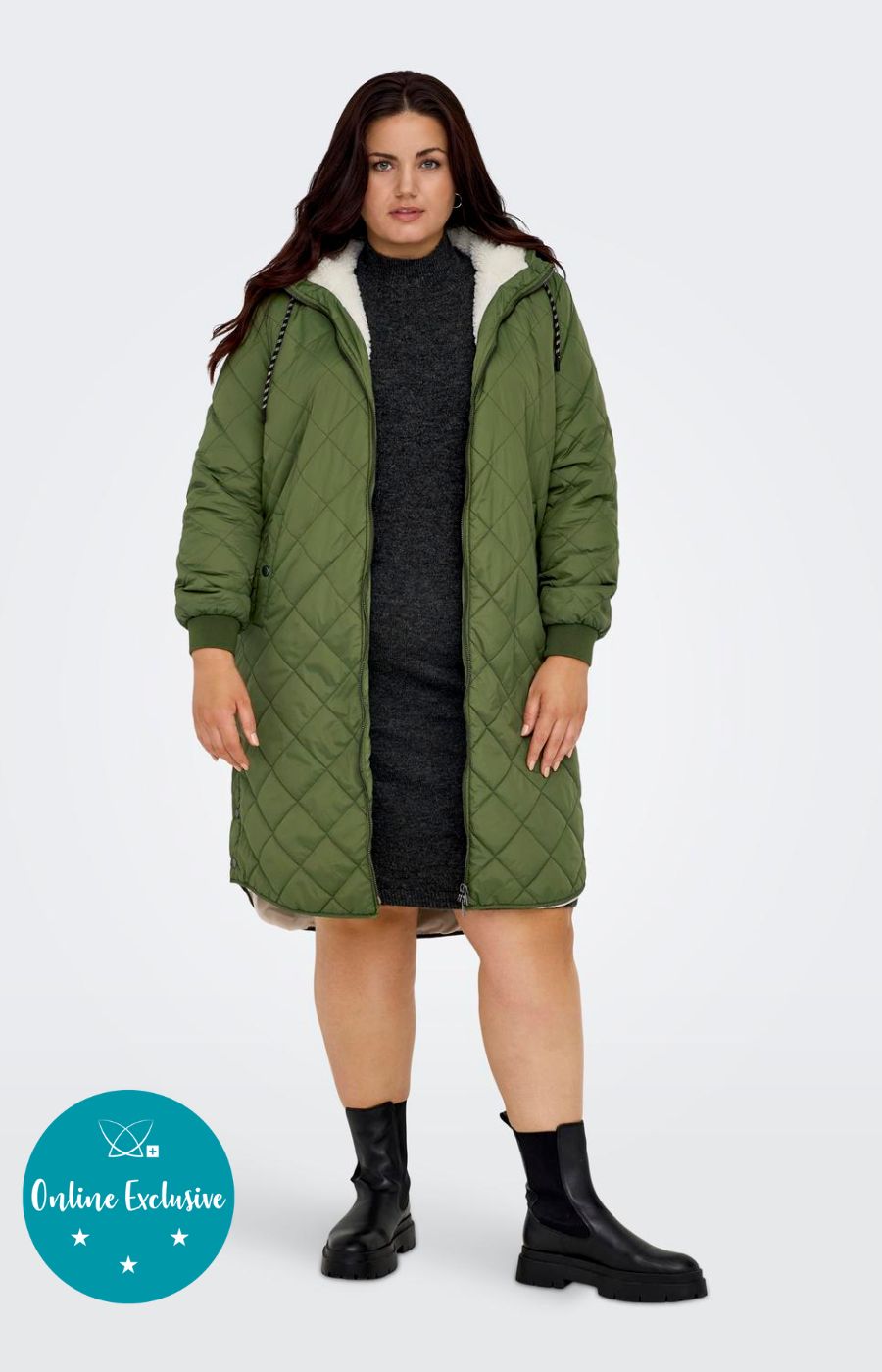 Only Carmakoma Sandy Quilted Coat in Khaki