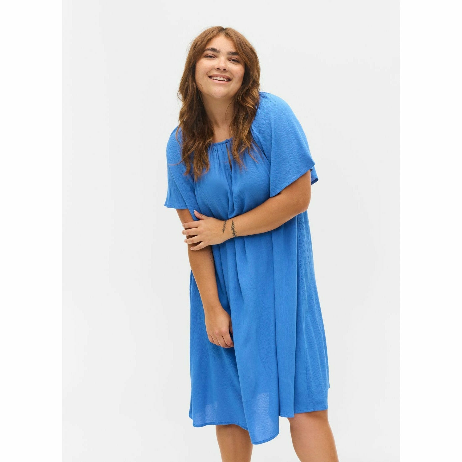 Zizzi Rose Dress in Blue - Wardrobe Plus