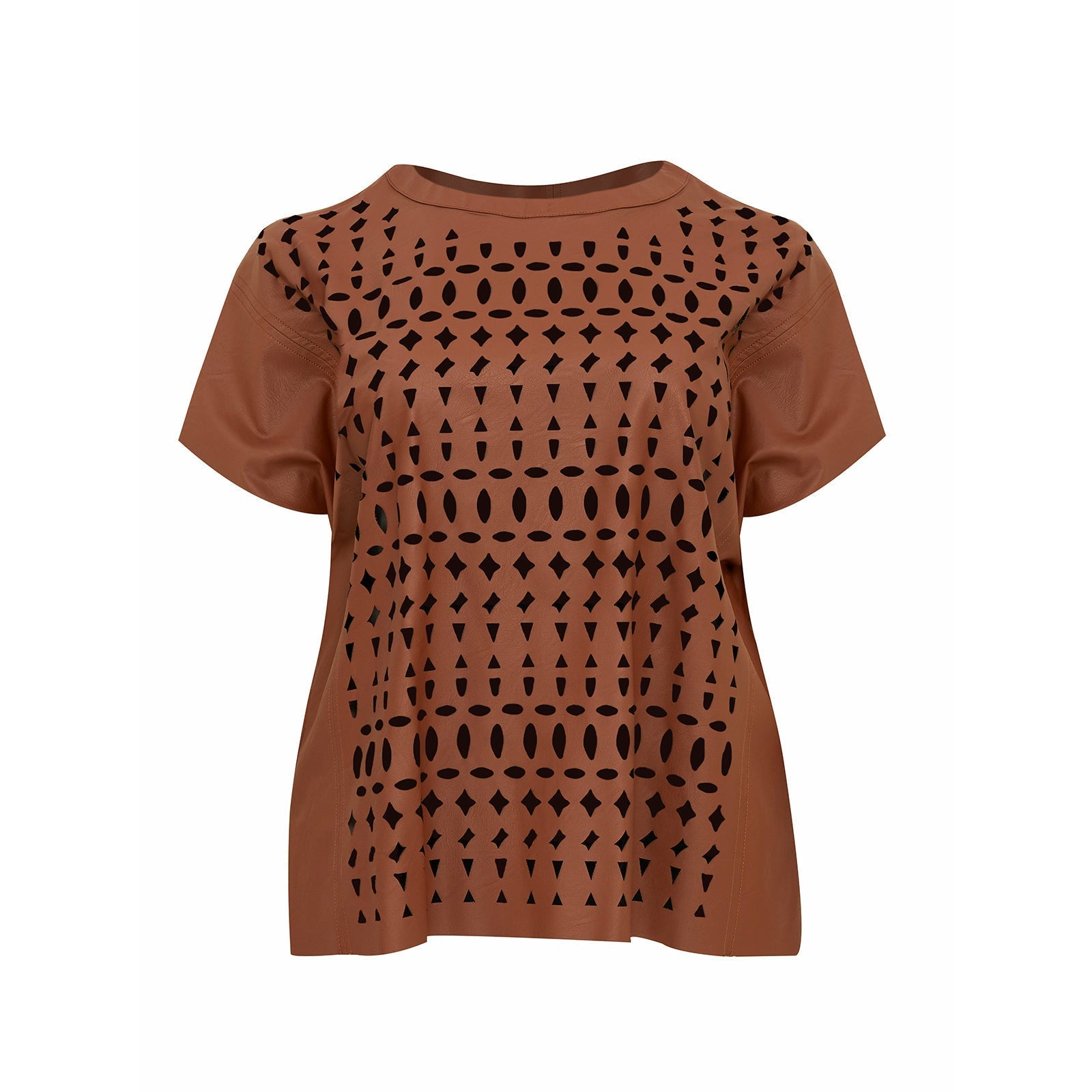 Mat Laser Cut PU Top in Tan - Wardrobe Plus