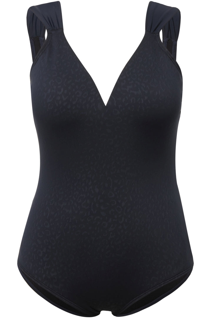 Ulla Popken Leopard Swimsuit in Navy