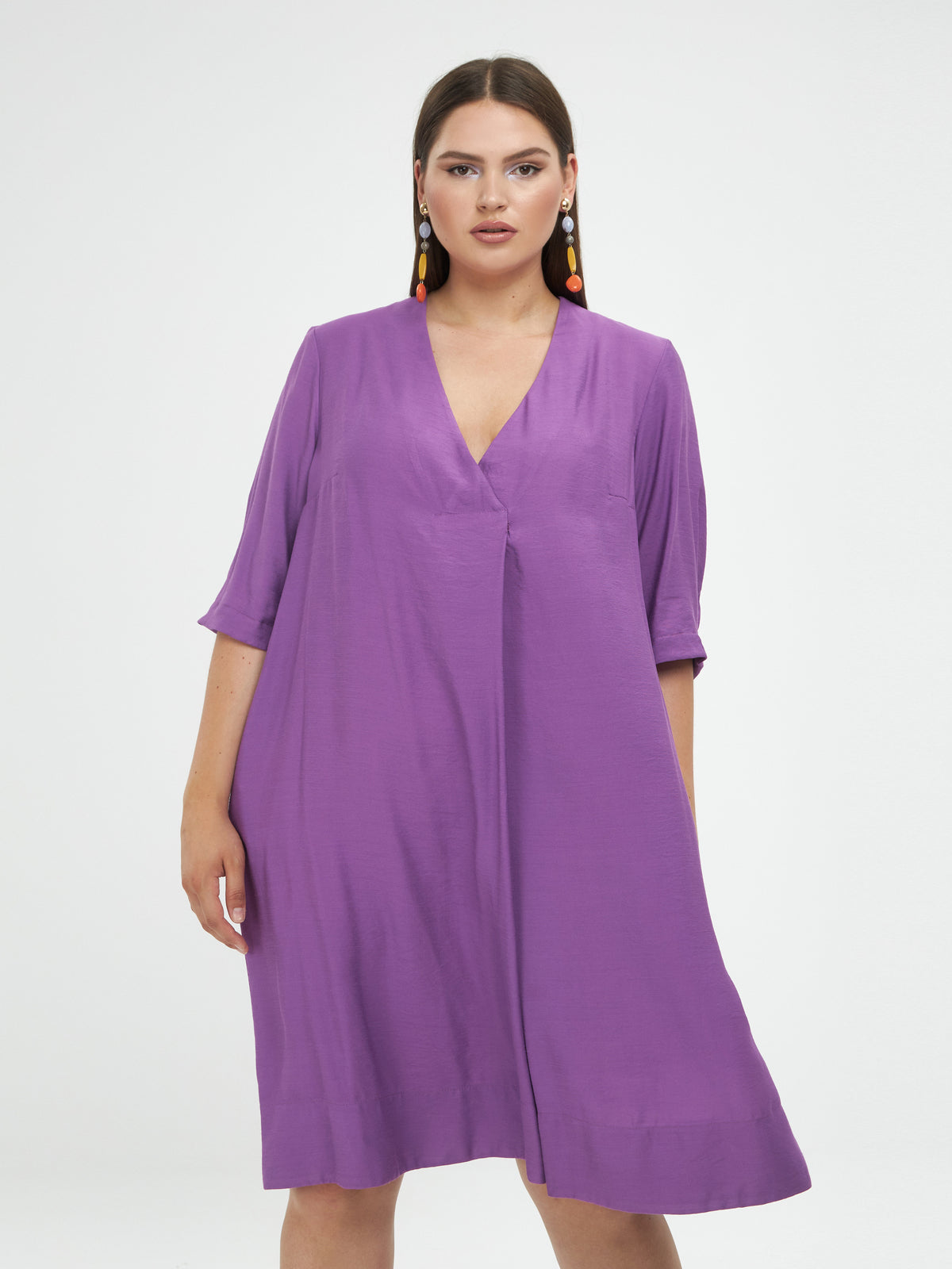 Mat Pleated Dress in Purple