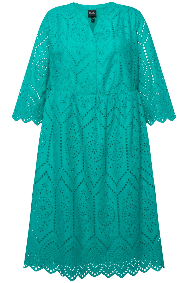 Ulla Popken Eyelet Lace Dress in Green