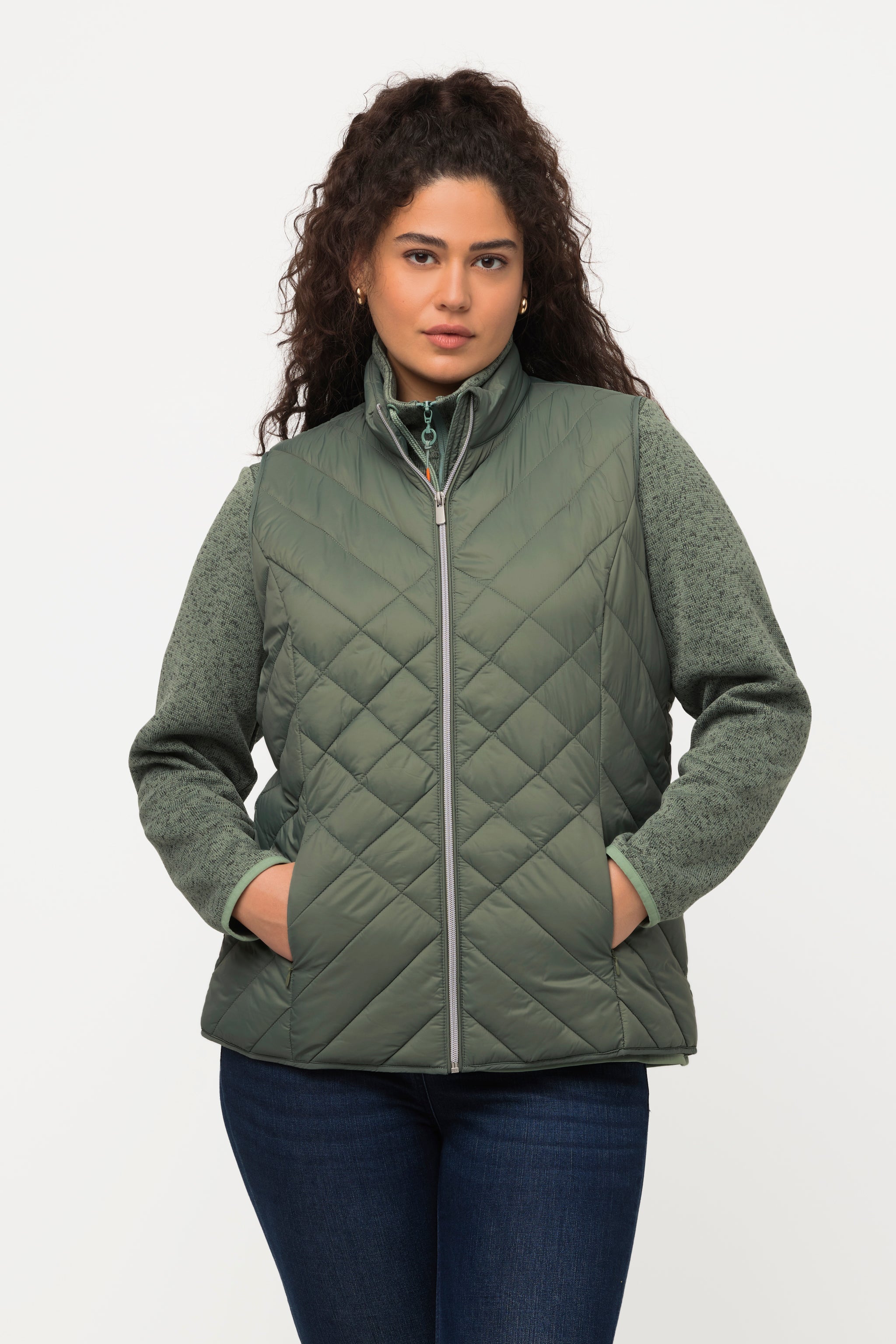 Ulla Popken Quilted Vest in Khaki