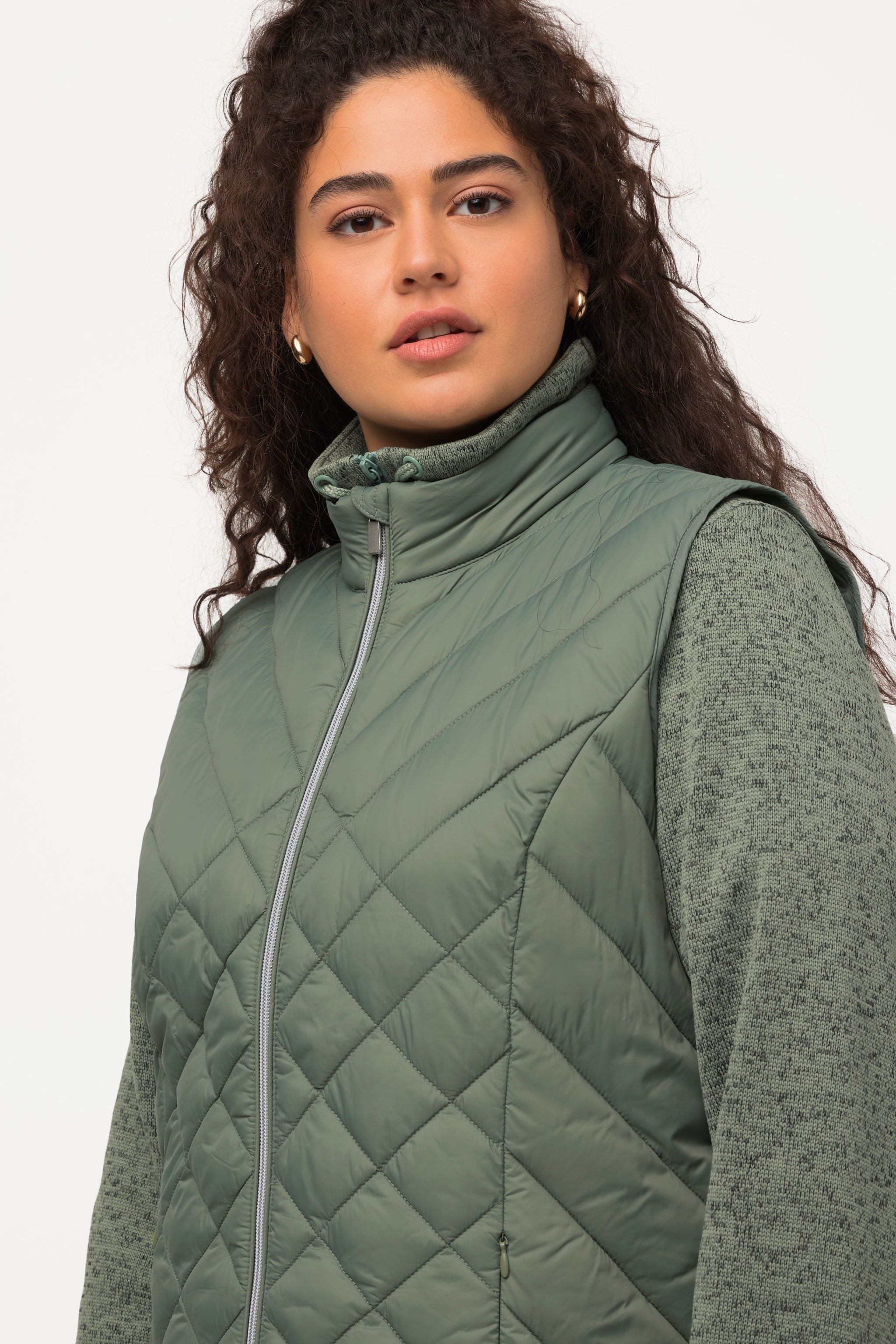 Ulla Popken Quilted Vest in Khaki