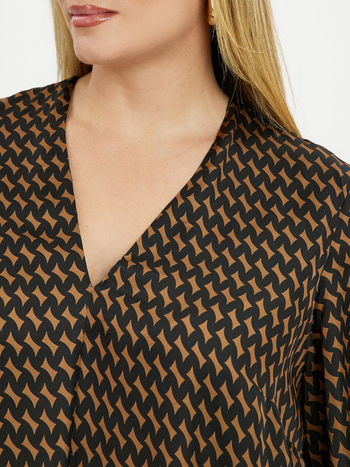 Mat Brown and Black Printed Blouse
